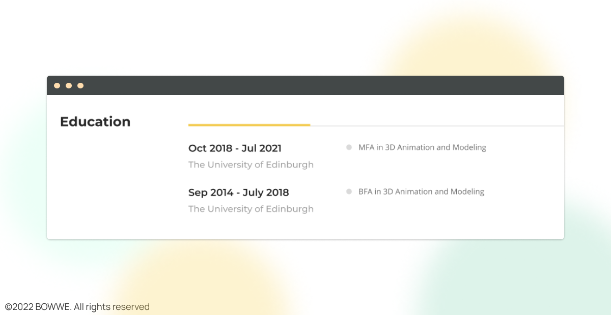 Graphique - Section éducation dans le CV d'artiste 3D