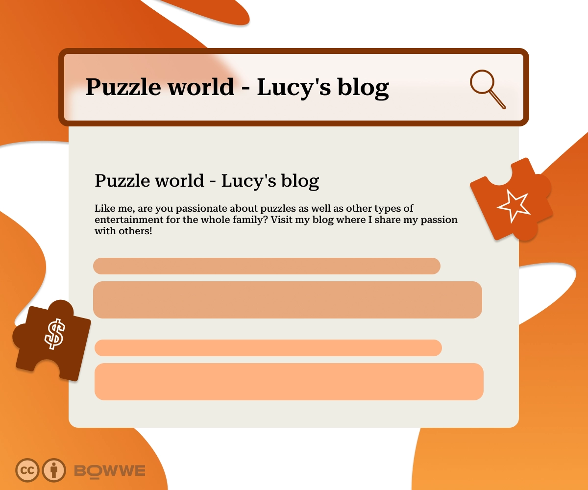 Moteur de recherche avec le texte "Puzzle world - Lucy's blog".  Vous trouverez ci-dessous les résultats de la recherche où seule la première vue de recherche est affichée avec le même nom que le terme de recherche