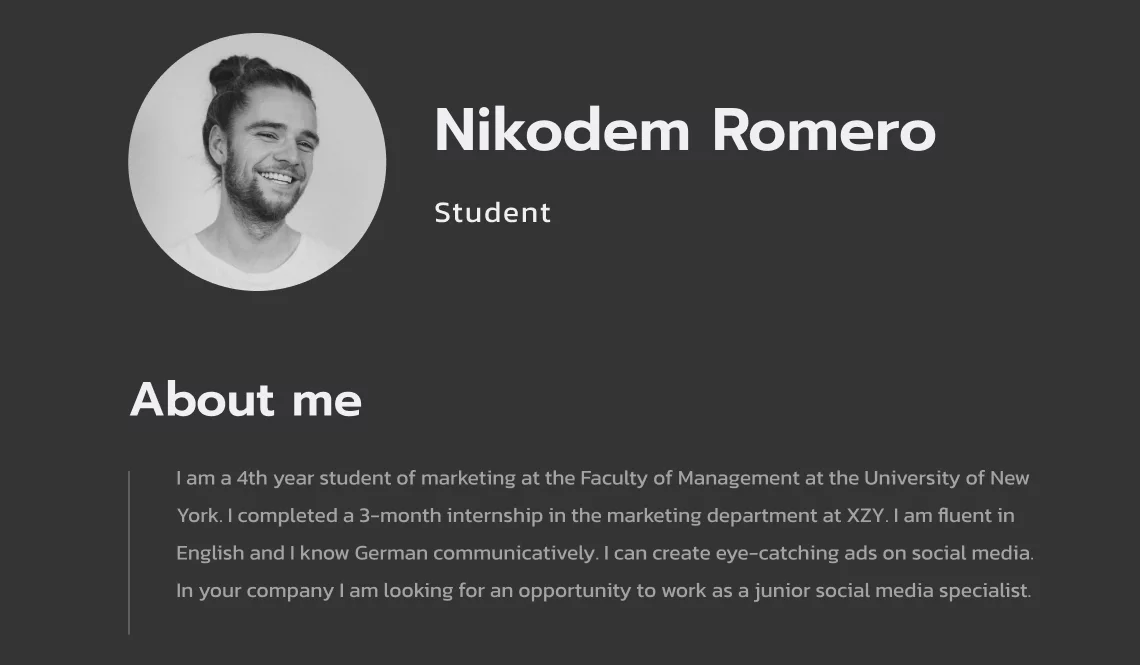 Intern CV Example - Introduction