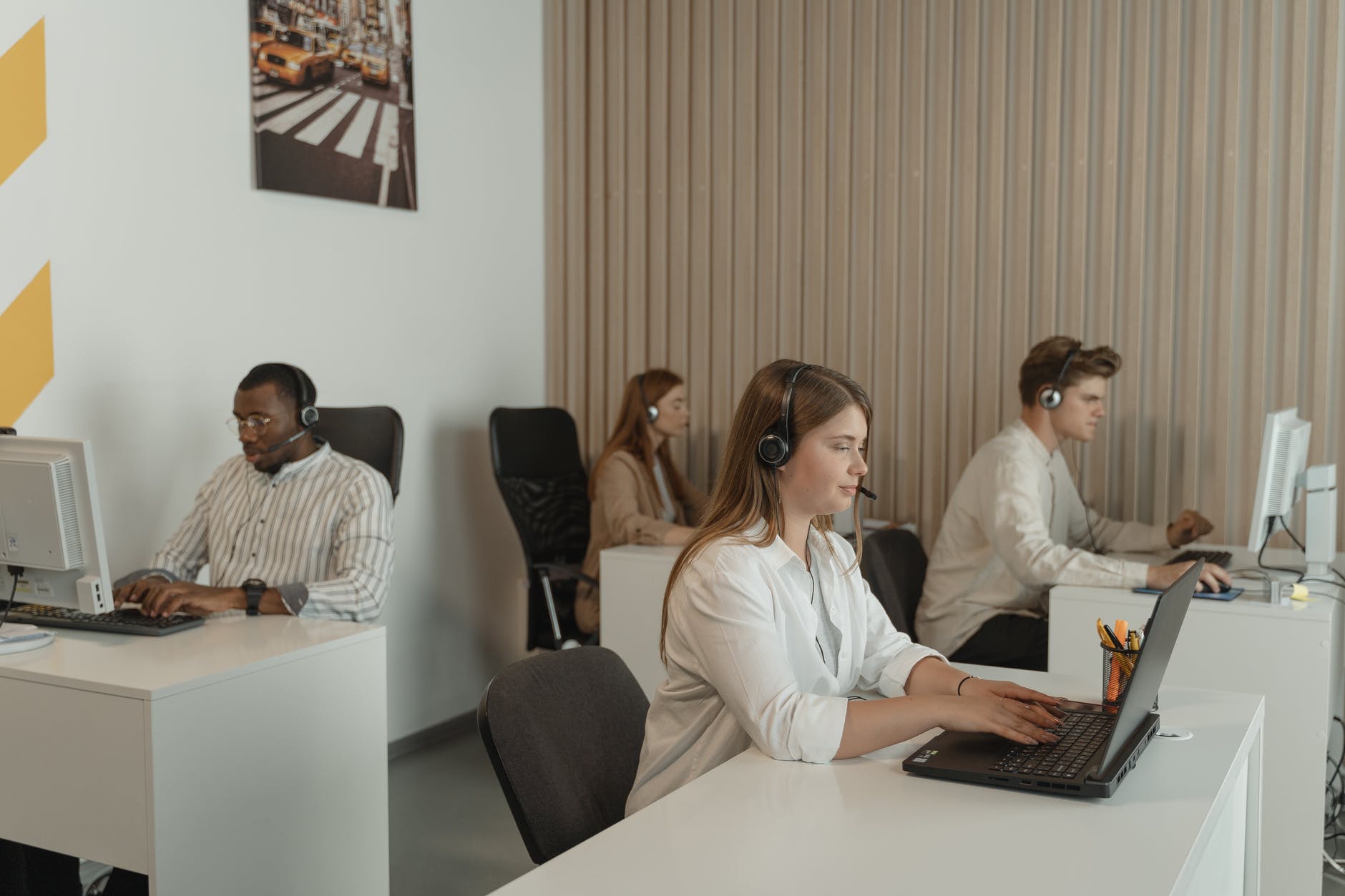 sales team working on computers