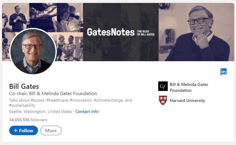 Profil von Bill Gates auf LinkedIn