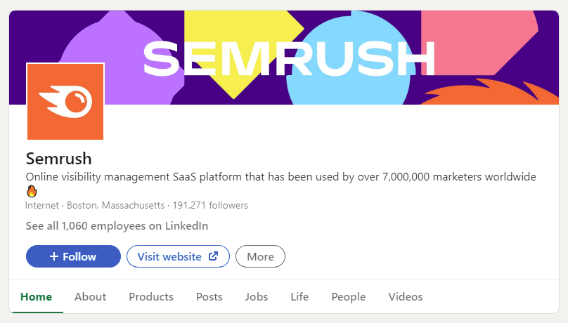 Das Semrush-Profil auf LinkedIn