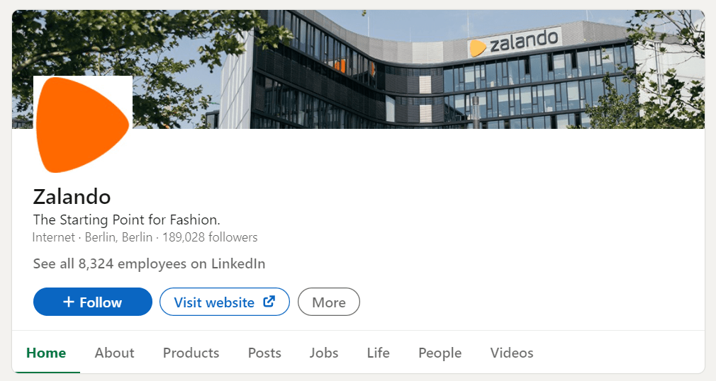 Zalandos Profil auf LinkedIn